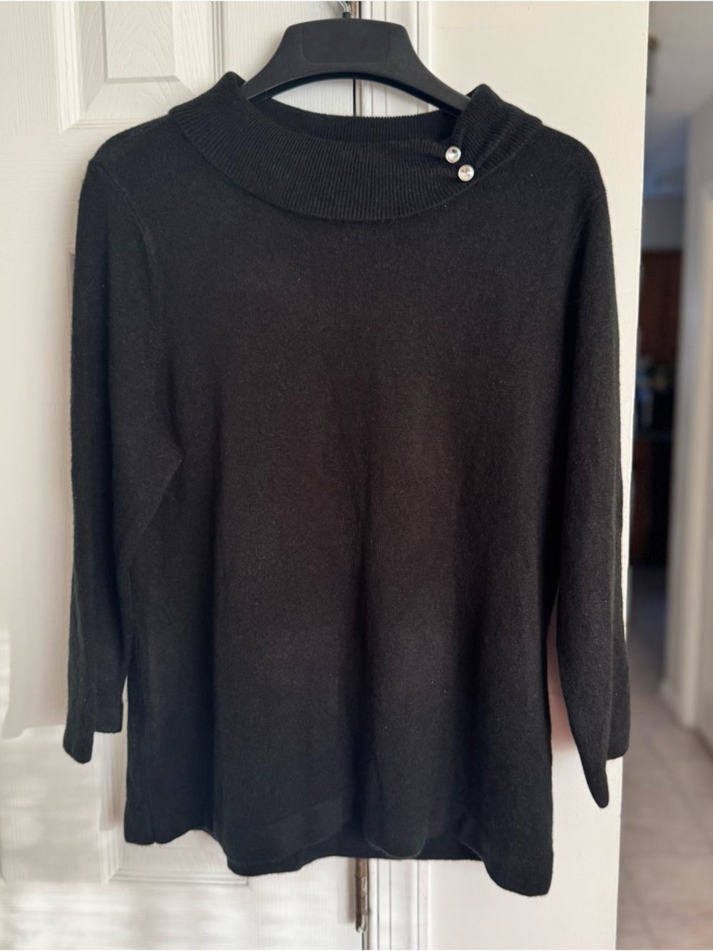 Covington Black Mock Neck Sweater Petite XL Rhinestone Button Detail 100%Acrylic